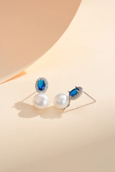 Blue Crystal Pearl Earrings
